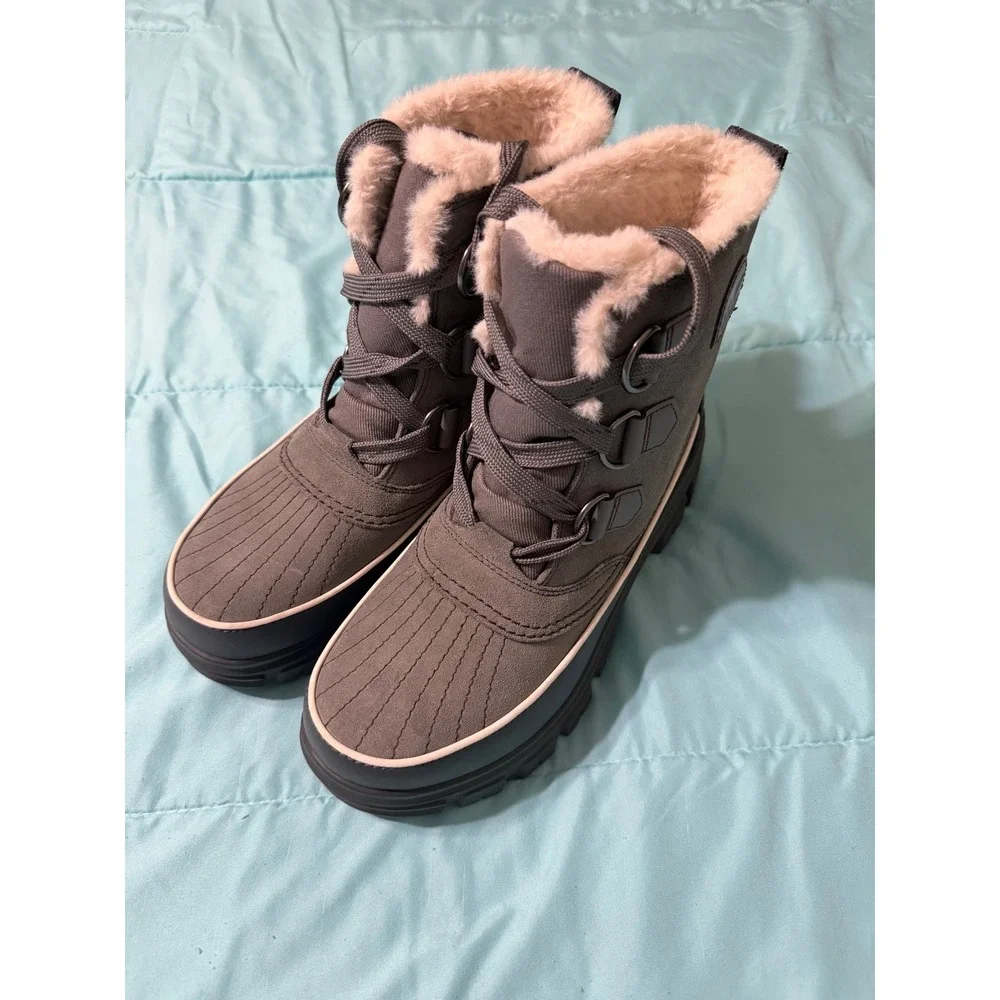Sorel Brex Boot Lace Waterproof Winter Boots Quarry Gray Faux Fur 8